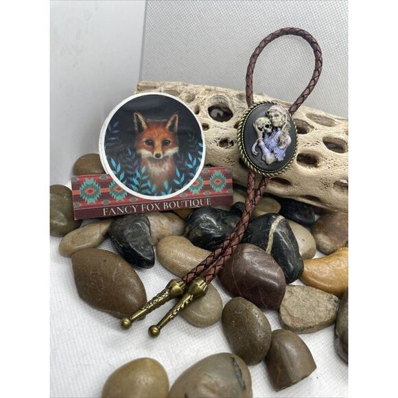 Valentine Til Death Do Us Part Sugar Skull Mexican Bolo Tie Skeleton Mens Women - Picture 14 of 15